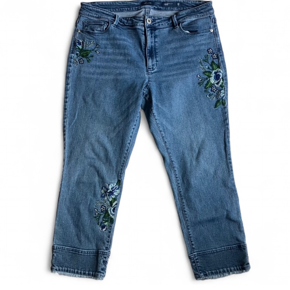 J. Jill authentic fit cropped jeans, floral embroidery